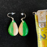 Green stained driftwood earrings